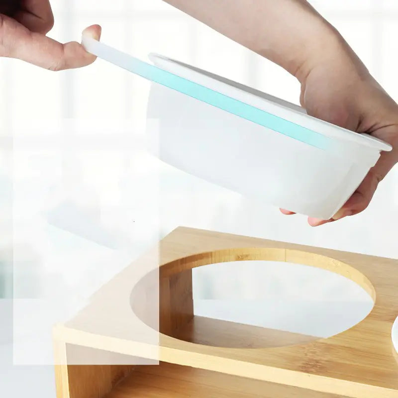 Large Dog Ceramic Bowl with Bamboo Stand and Neck Guard